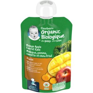 GERBER Organic Puree Mango Apple Carrot Kale Baby Food 128 mL