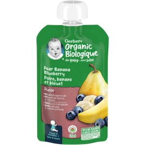 GERBER Organic Puree Pear Banana Blueberry Baby Food 128 mL
