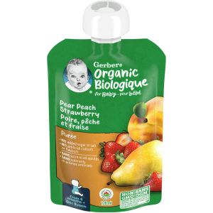 GERBER Organic Puree Pear Peach Strawberry Baby Food 128 mL