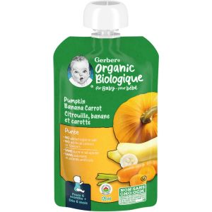 GERBER Organic Puree Pumpkin Banana Carrot Baby Food 128 mL