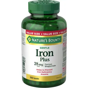 Nature's Bounty Gentle Iron Plus Pills, 28mg, 150 Count
