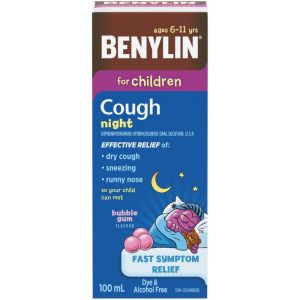Benylin Children's Cough & Cold Relief Night, Bubble Gum Flavour 100 mL