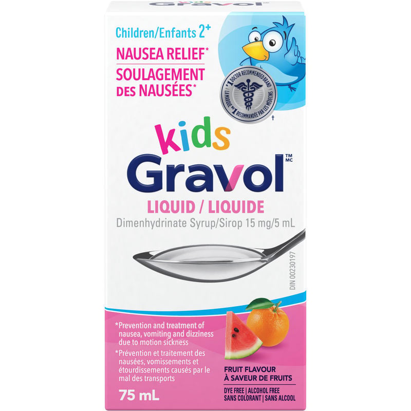 Gravol Kids Liquid 75 mL - For Nausea, Vomiting & Dizziness Relief