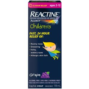 Reactine Children's Liquid Allergy Medicine, Grape Flavour, 5mg 118ML