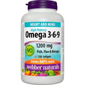 Omega 3-6-9 High Potency 1200 mg Fish, Flax & Borage 150 Capsules