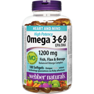 Omega 3-6-9 High Potency 1200 mg Fish, Flax & Borage 180 Capsules