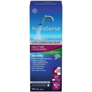 HydraSense Nighttime Congestion Nasal Spray - Cooling Eucalyptus, Ultra Relief, Natural Saline Solution, 100ml