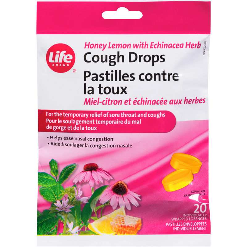 Life Brand Herb Cough Drops with Honey Lemon and Echinacea 20 oz