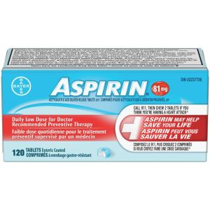ASPIRIN 81mg, Daily Low Dose Enteric Coated Tablets - 120 Count
