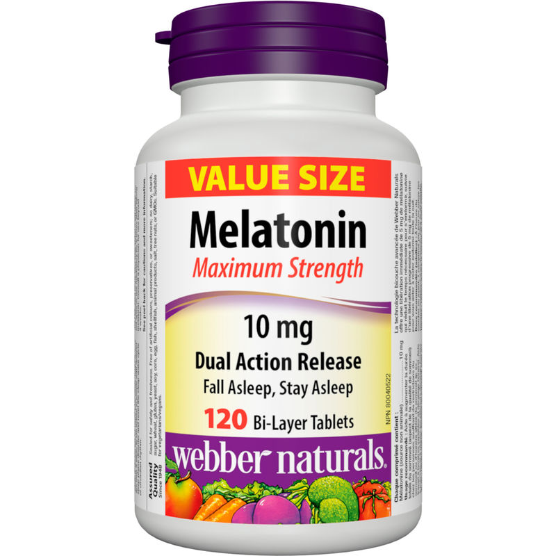 Webber Value Size Melatonin, 10 mg, 120 Bilayer Timed Release Tablets