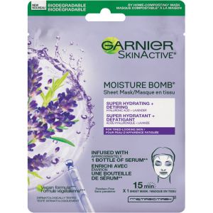 Garnier SkinActive Moisture Bomb Super Hydrating + Detoxifying Sheet Mask with Hyaluronic Acid + Lavender 28 g