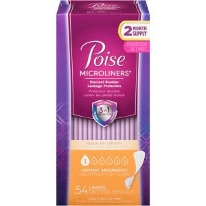 Poise Daily Microliners, Incontinence Panty Liners, Lightest Absorbency, Regular 54 Count