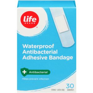 Life Brand Waterproof Antibacterial Adhesive Bandage 30 Count