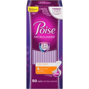 Poise Daily Microliners, Incontinence Panty Liners, Lightest Absorbency, Long 50 Count