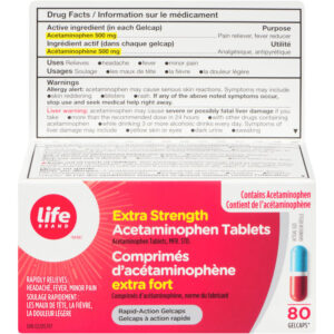 Life Brand LB ACET Rapid Action ES 80 ea Extra Strength Acetaminophen Tablets