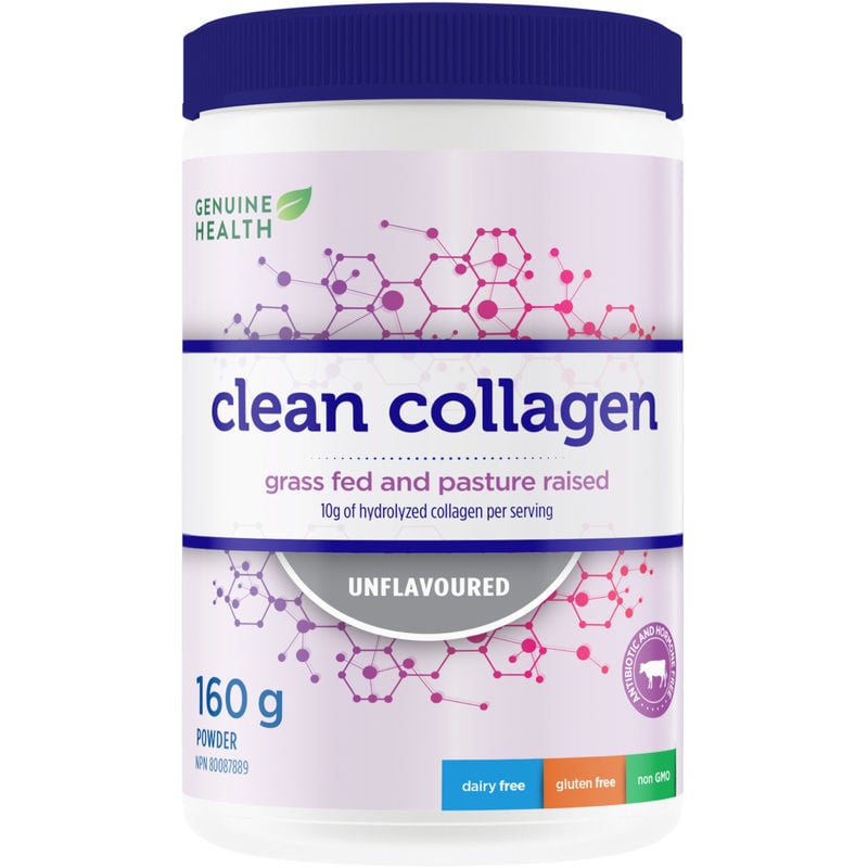 Genuine Health Clean Collagen, Unflavored Hydrolyzed Bovine Collagen Powder, Grass Fed 160 g