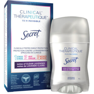 Secret Clinical Strength Invisible Solid Antiperspirant and Deodorant, Clean Lavender 45 G