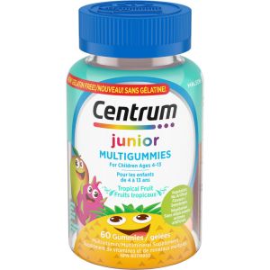 Centrum Junior MultiGummies Tropical Fruit Multivitamin and Multimineral Supplement, Pineapple-Mango, Dragonfruit, and Passionfruit Flavours 60 Count