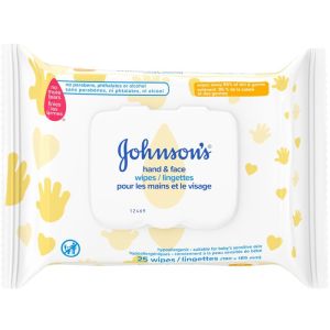 Johnson's Hand and Face Baby Cleansing Wipes for Sensitive Skin 25 Count