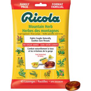 Ricola Mountain Herb No Sugar Added Family Bag Cough Suppressant Throat Lozenges 45 Count
