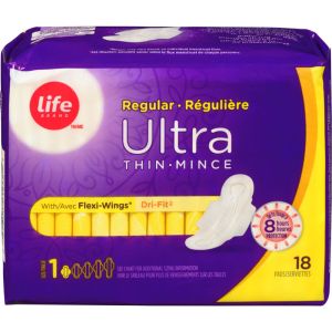 Life Brand Ultra Thin Regular W Wing 18 Pads