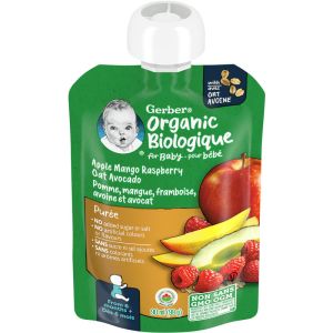 GERBER Organic Toddler Grain Puree Apple Mango Raspberry Avocado with Oats