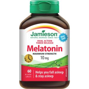 Jamieson Melatonin Maximum Strength Timed Release Dual Action Bi-Layer Caplets, 10 mg 60 Count
