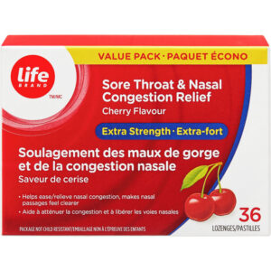 Life Brand Sore Throat & Nasal Congestion Relief Extra Strength Cherry Lozenges