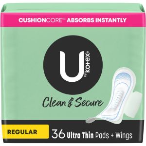 U by Kotex Security Ultra Thin Pads with Wings, Regular, 36 ct