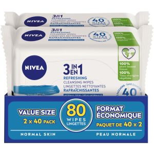 NIVEA 3-IN-1 Biodegradable Normal Skin Cleansing Wipes 80 Wipes
