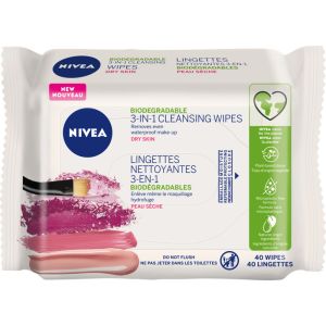 NIVEA Biodegradable 3-in-1 Face Cleansing Wipes for Dry Skin