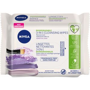 Nivea Biodegradable 3-IN-1 Cleansing Wipes for Sensitive Skin - 40 Wipes