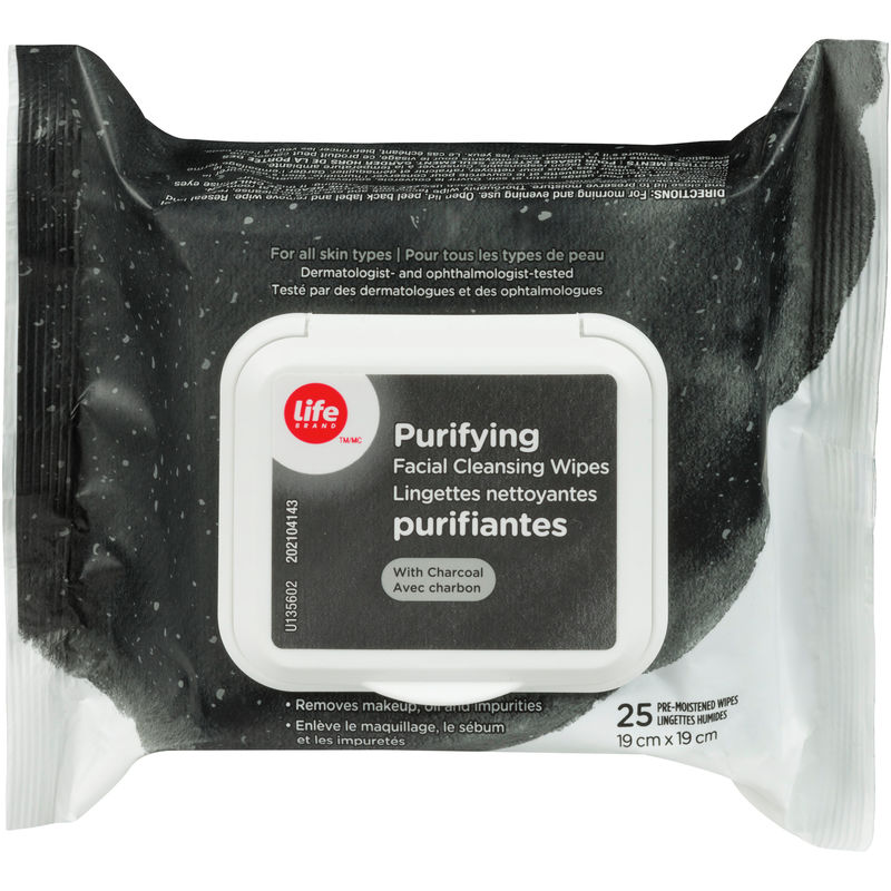 Life Brand Purifying Facial Cleansing Wipes with Charcoal 25 PCS