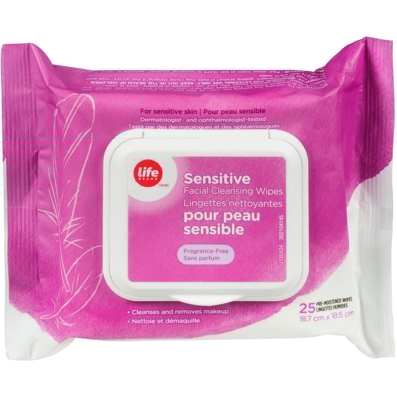 Life Brand Sensitive Facial Cleansing Wipes, Fragrance-Free 25 PCS