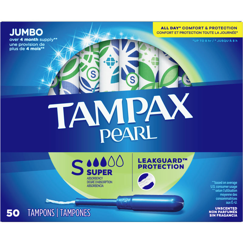 Tampax Pearl Tampons Super Absorbency, 50 Count