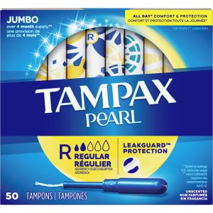 Tampax Pearl Tampons Regular Absorbency, 50 Count