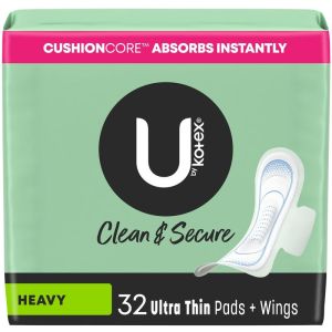 U by Kotex Security Ultra Thin Pads with Wings, Heavy Flow, Long, 32 ct