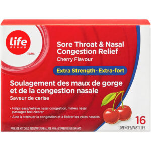 Life Brand Sore Throat & Nasal Congestion Relief Extra Strength Cherry Lozenges