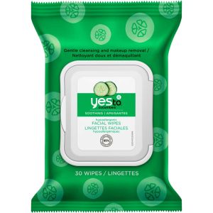 Yes To Cucumber Facial Wipes 30 Wipes - All-Natural, Biodegradable Wipes for On-The-Go Refreshment