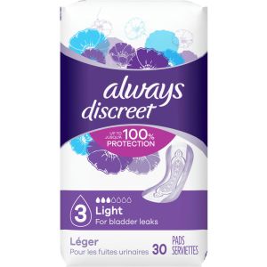 Always Discreet Light Incontinence Pads, 30 Count