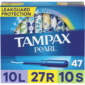 Tampax Pearl Tampons Trio Pack, with LeakGuard Braid, Light/Regular/Super Absorbency, Unscented 47 EA