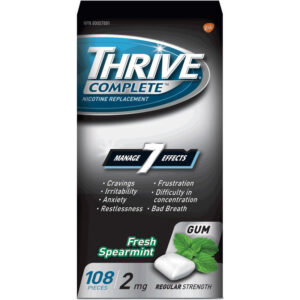 Thrive Complete Gum 2mg Regular Strength Nicotine Replacement Fresh Spearmint 108 Count