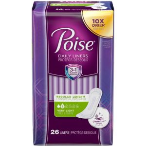 Poise Daily Incontinence Panty Liners, Very Light Absorbency, Regular 26 Count