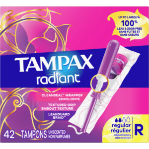 Tampax Radiant Tampons Regular Absorbency, 42 Count