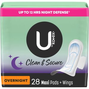 U By Kotex Security Maxi Feminine Pads with Wings, Overnight Absorbency 28 Ct