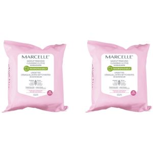Marcelle Biodegradable Hydrating Makeup Removing Cleansing Cloths with Recyclable Pouch 50 Wipes