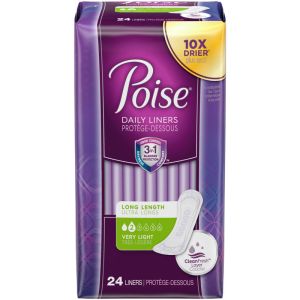 Poise Daily Incontinence Panty Liners, Very Light Absorbency, Long 24 Count