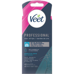 Veet Easy-Gel Wax Strips for Sensitive Skin, Face, Bikini & Underarm - 40 Count