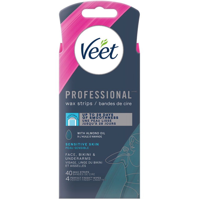 Veet Easy-Gel Wax Strips for Sensitive Skin, Face, Bikini & Underarm - 40 Count