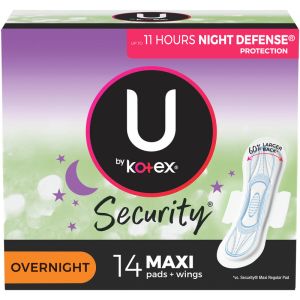 U By Kotex Security Maxi Pad With Wings, Overnight, Unscented 14 Count